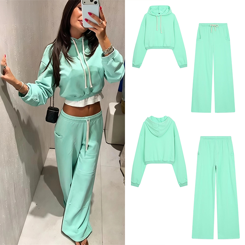 Street Fashion China - طقم سويت شيرت قصير فلوريسنت للنساء