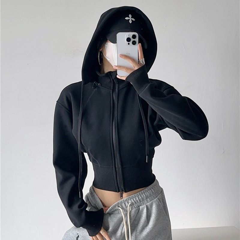 Street Fashion Zip Up Hoodie - هودي نسائي قصير، سويت شيرت عصري