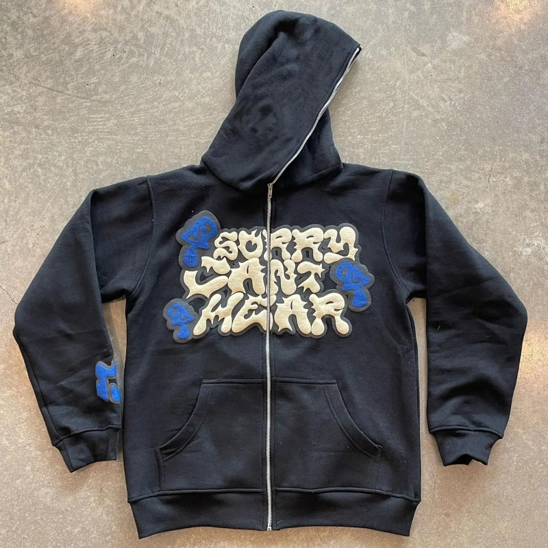 Street Fashion Zip Up Hoodie - سترة بغطاء للرأس بسحاب مطبوعة على