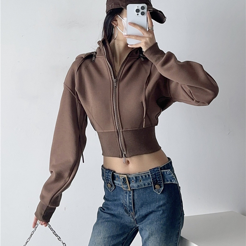 هودي نسائي قصير، سويت شيرت عصر - مراجعة Street Fashion Zip Up Hoodie وسعره