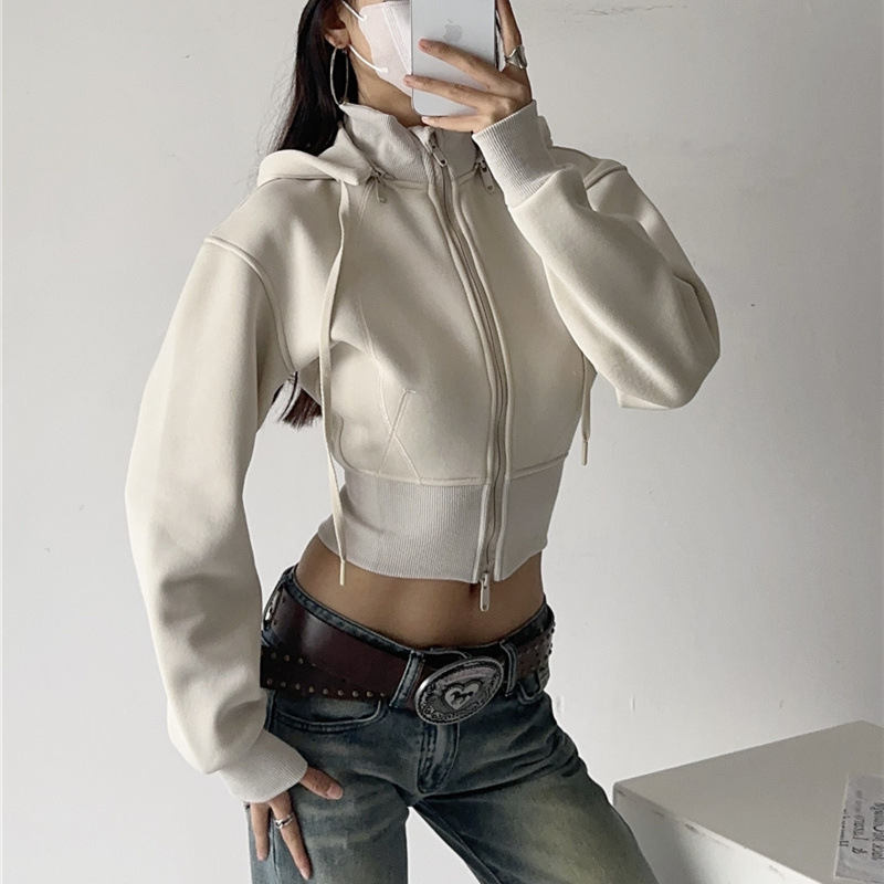 هودي نسائي قصير، سويت شيرت عصر - مراجعة Street Fashion Zip Up Hoodie وسعره