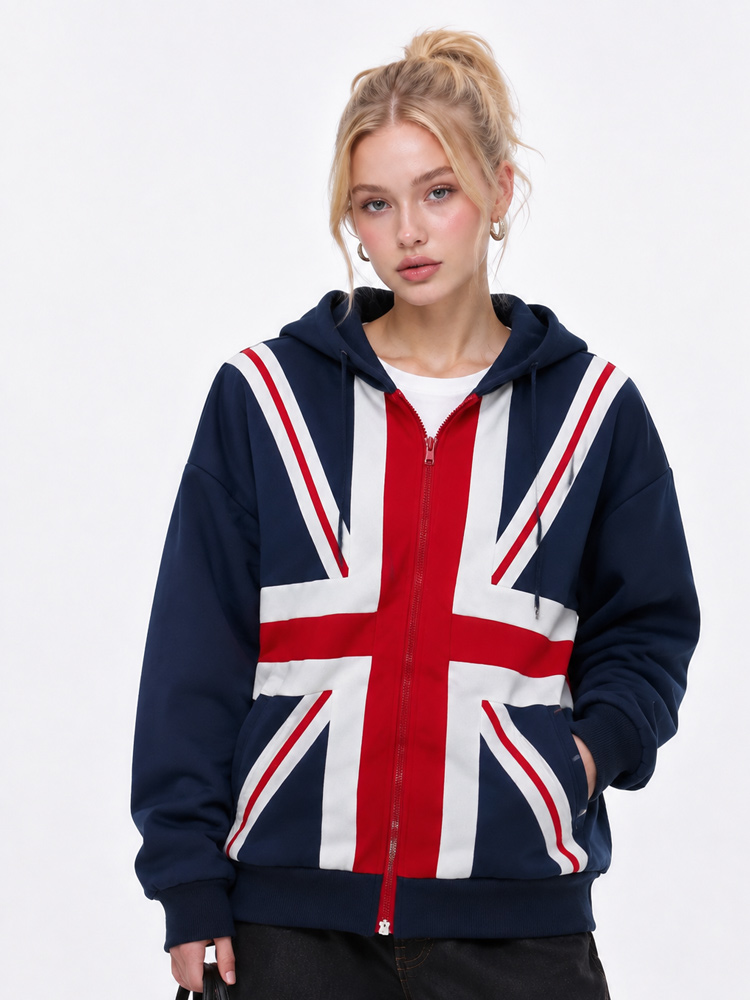 هودي نسائي بطبعة العلم البريطا - مراجعة Street Fashion Zip Up Hoodie وسعره