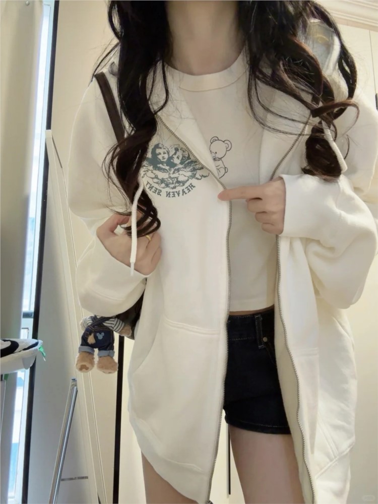 هوديز نسائية بيضاء عتيقة الطرا - مراجعة Street Fashion Zip Up Hoodie وسعره