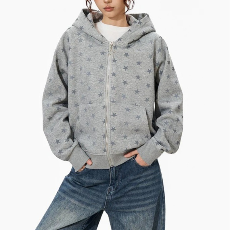 هوديز نسائية بطبعة النجوم على  - مراجعة Street Fashion Zip Up Hoodie وسعره