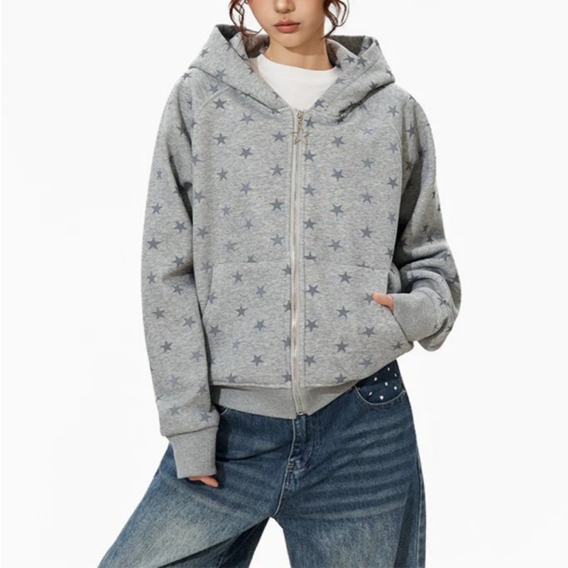 هوديز نسائية بطبعة النجوم على  - مراجعة Street Fashion Zip Up Hoodie وسعره