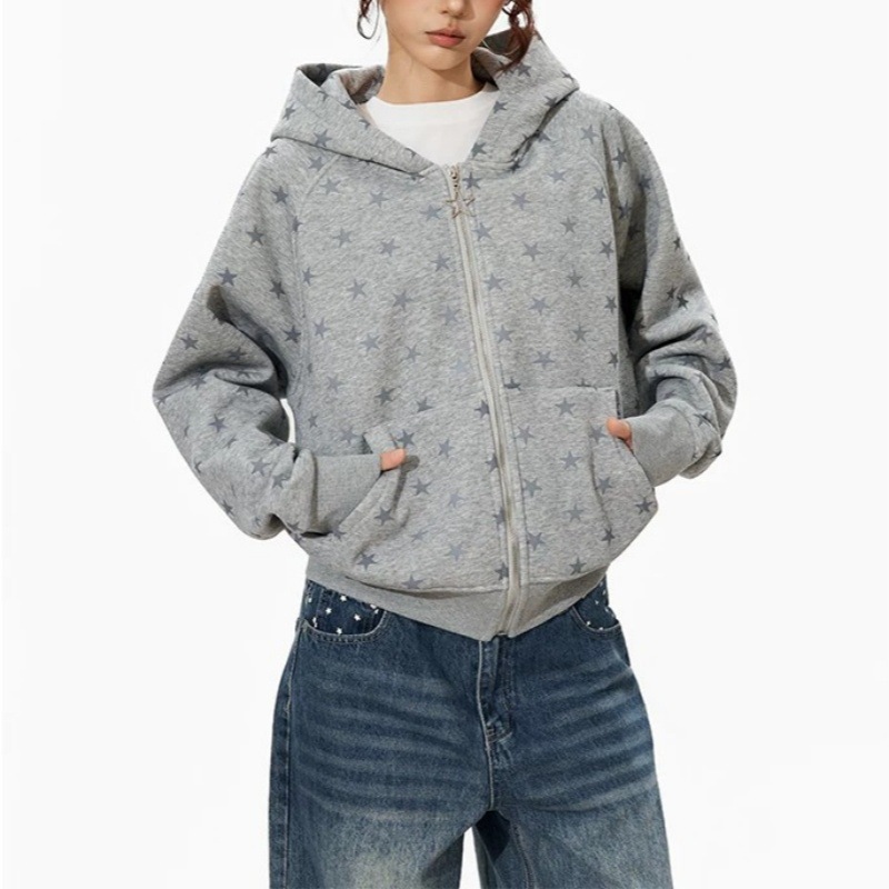هوديز نسائية بطبعة النجوم على  - مراجعة Street Fashion Zip Up Hoodie وسعره